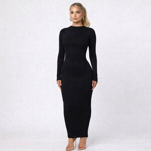 Naked Wardrobe Black Mock Neck Bodycon Maxi Dress Sz S